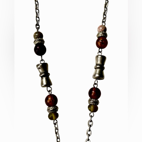 Amber Green Semi Precious Beaded Silver Plated Pendant Necklace Woman’s Jewelry - Picture 4 of 8